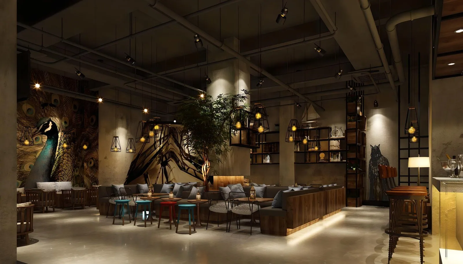 Cafe fit-out with cement-grey textured film