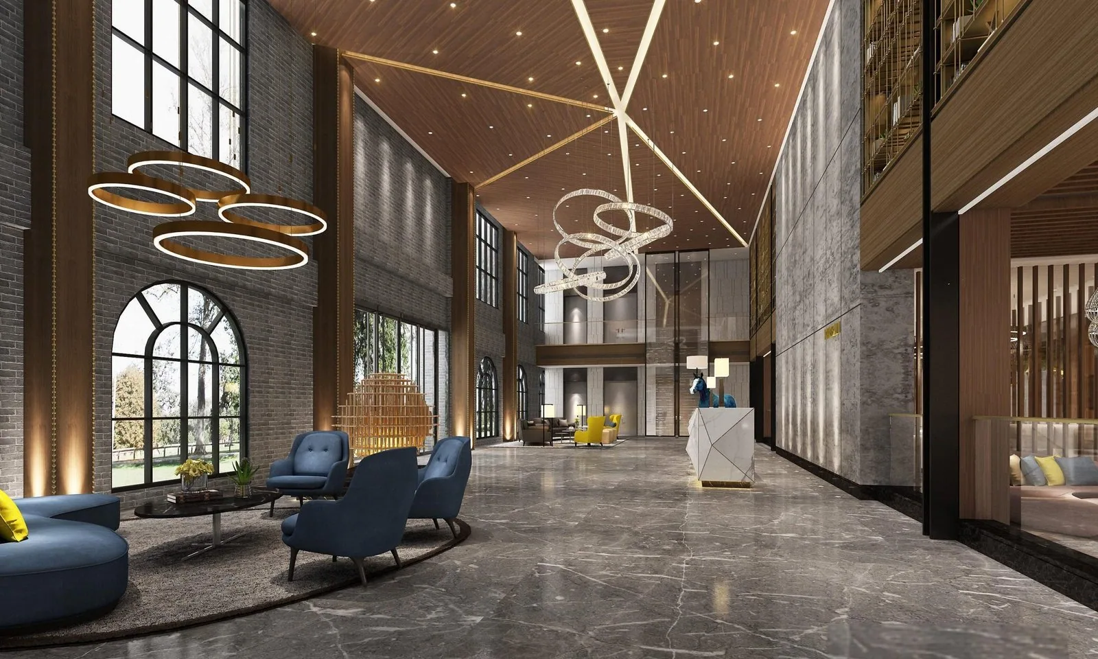 Woven wall covering in a commercial lobby